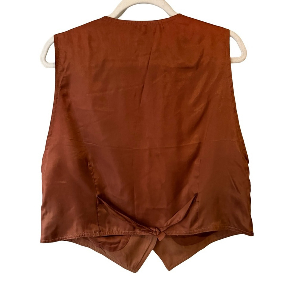 Vintage Leigh Morgan Brown Button Front Women's Vest Size L Retro Minimalist 90s - Picture 2 of 9